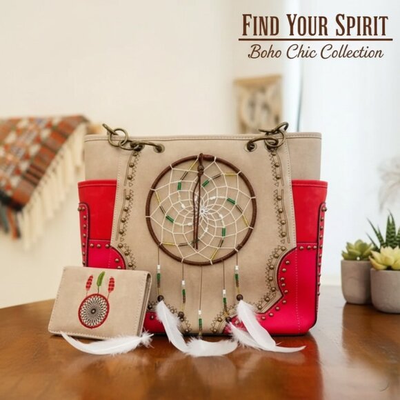 Boho Dreamcatcher Handbag Rustic Western Studded Shoulder Purse Bag - Picture 15 of 15